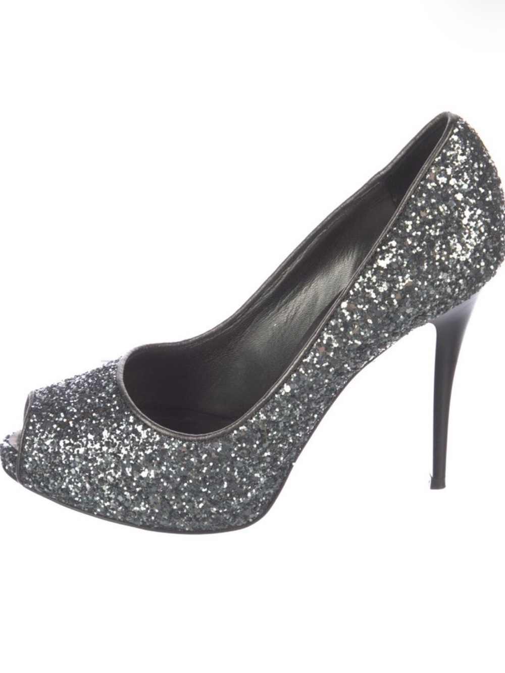 Giuseppe Zanotti Gunmetal Glitter Peep-Toe Stiletto Pumps